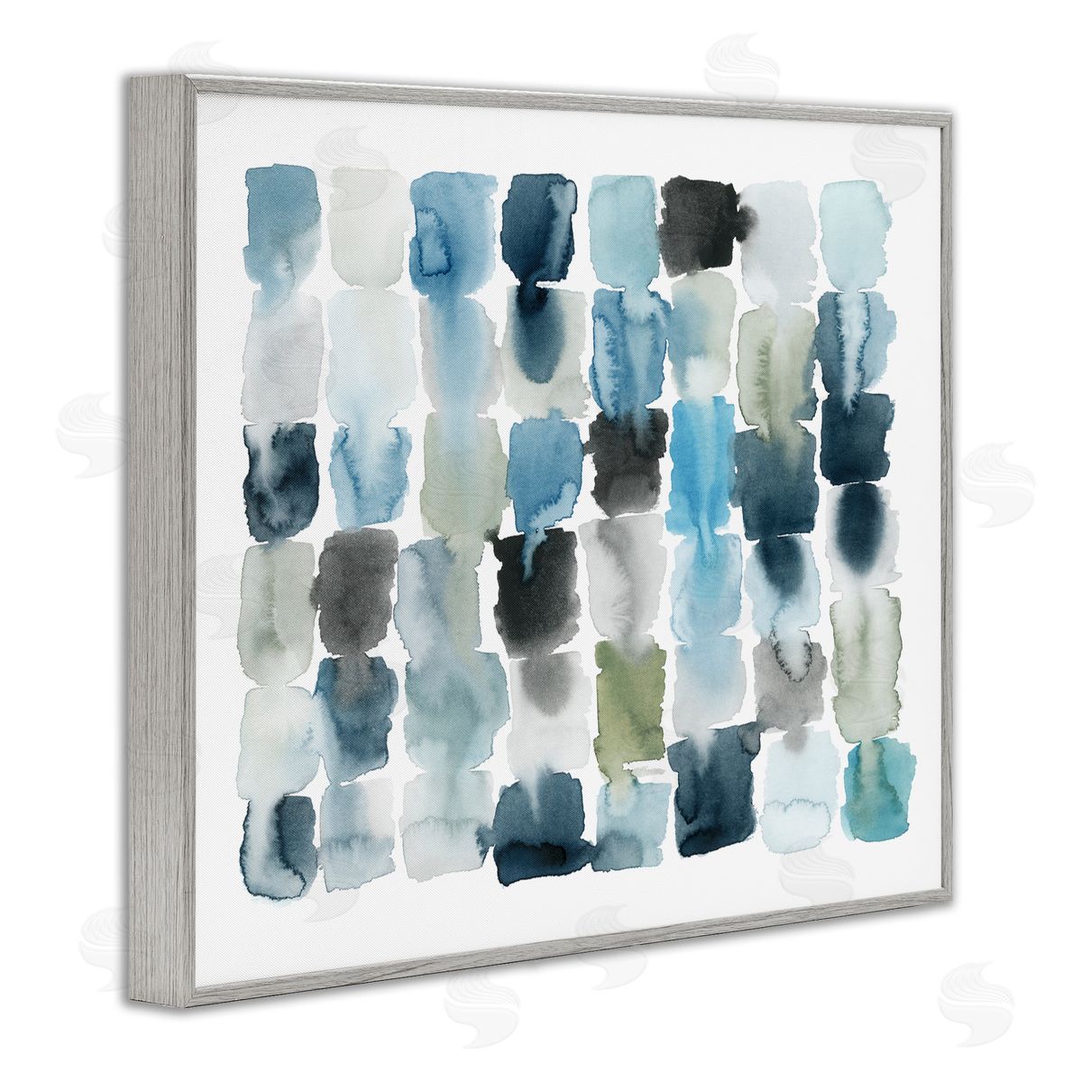 Ocean Inspired Abstract Tiles Grey Frame Print Wall Art, Home Decor by Grace Popp