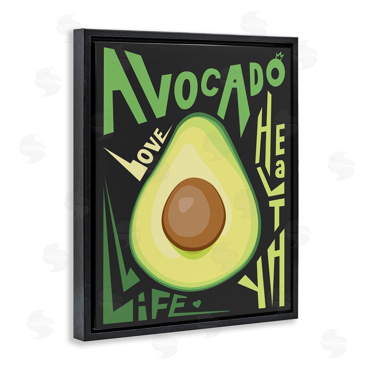 Ayse Green Avocado Expressive Pop Healthy Love Phrases Black Floater Frame Canvas Art