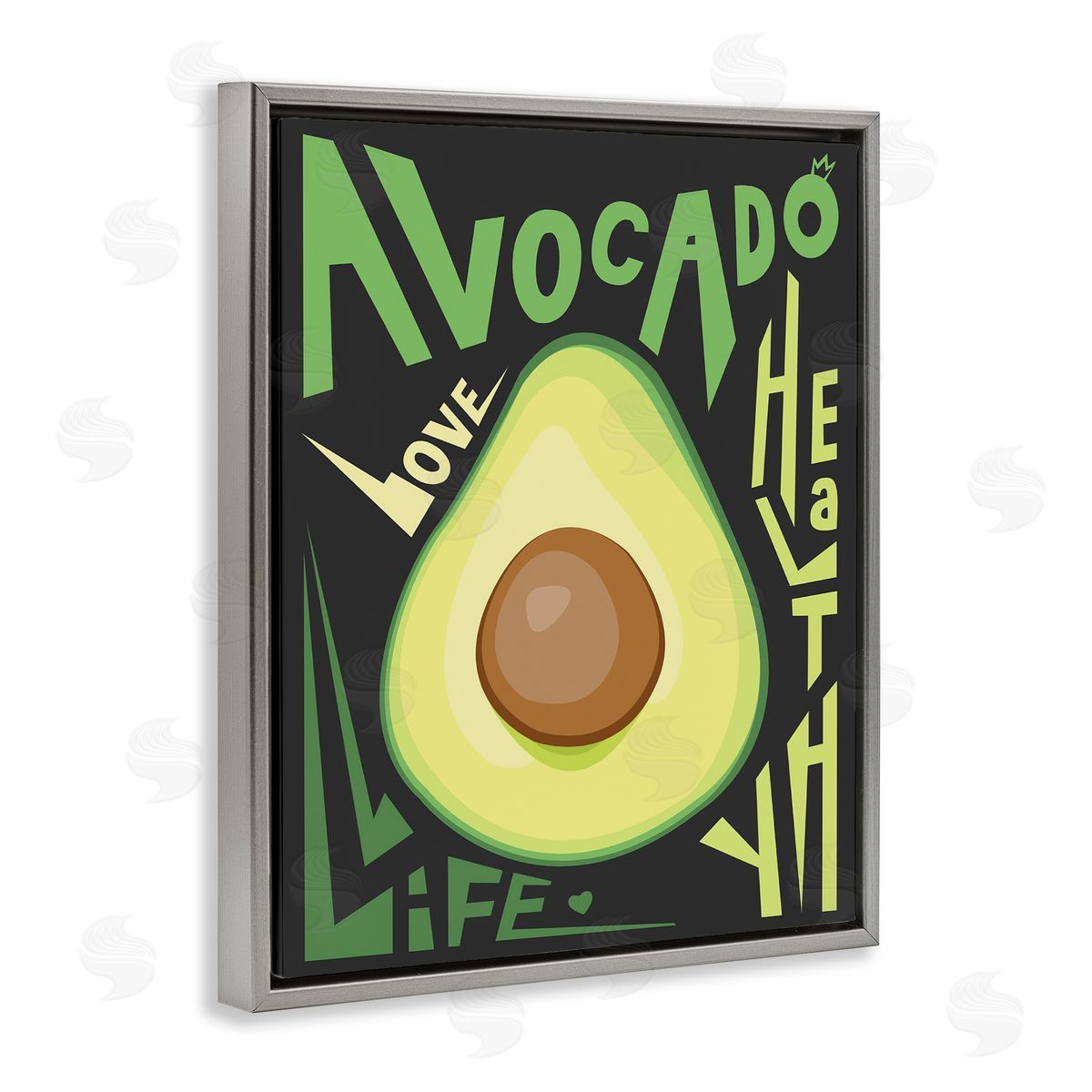 Ayse Green Avocado Expressive Pop Healthy Love Phrases Gray Floater Frame Canvas Art