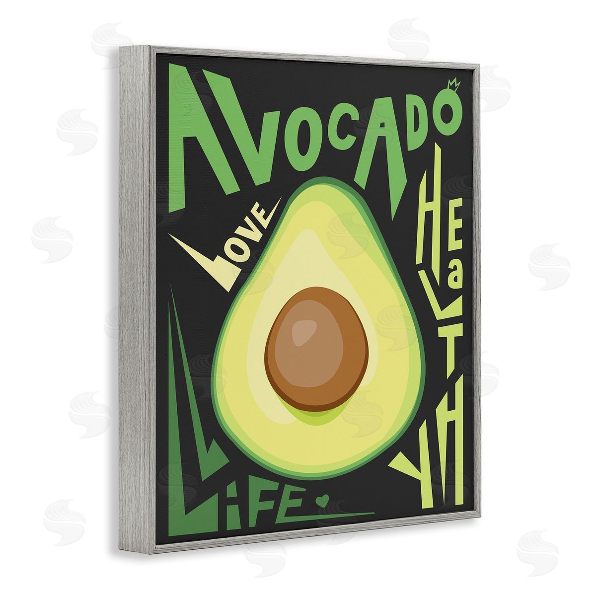 Ayse Green Avocado Expressive Pop Healthy Love Phrases Gray Framed Giclee Wall Art