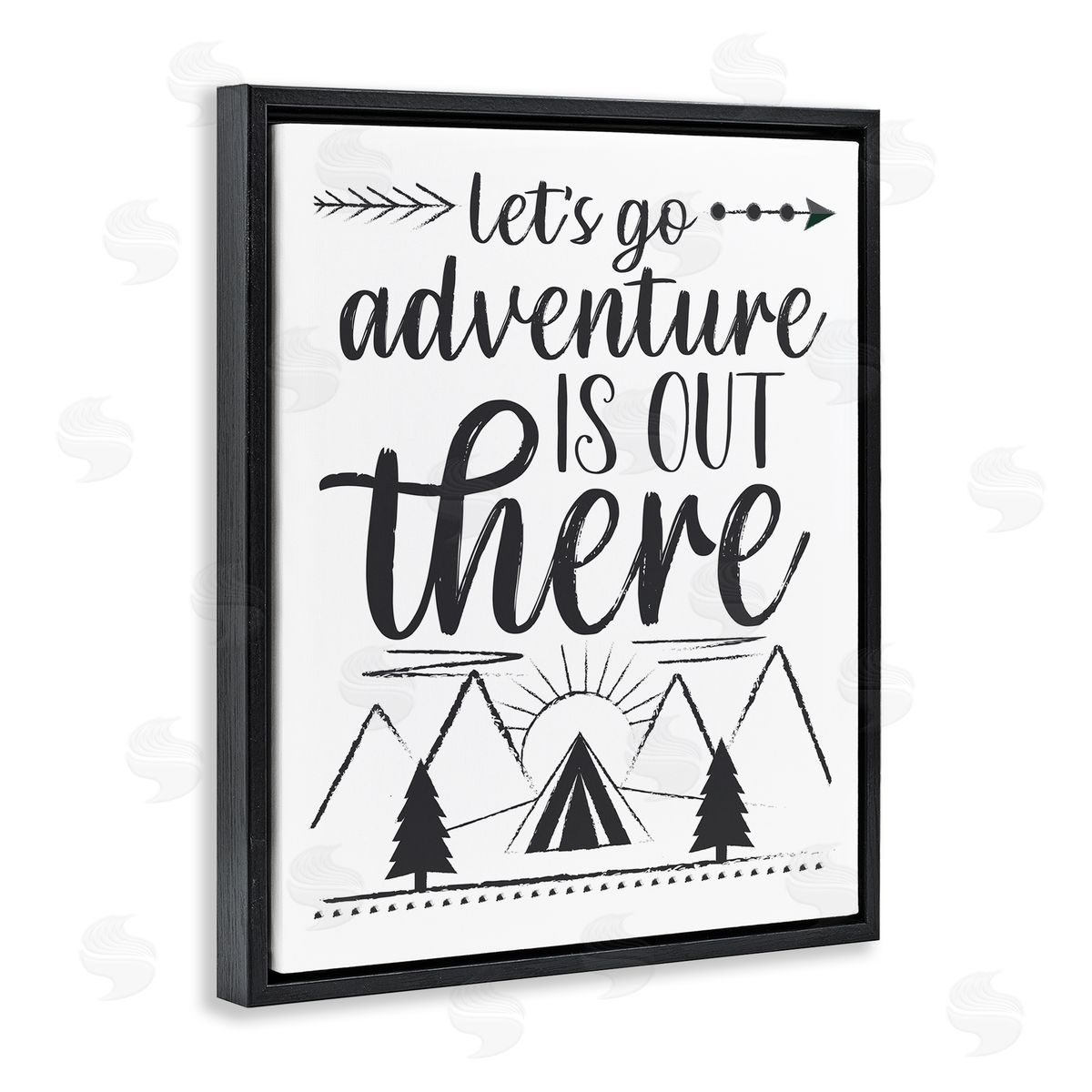 AE Design Adventure's Out There Phrase Camping Tent Mountain Range Black Floater Frame Canvas Art
