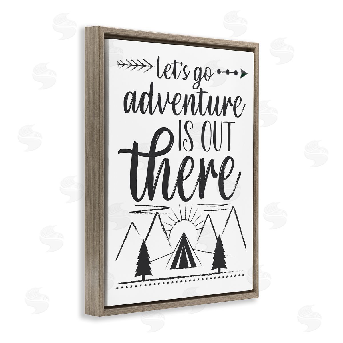 AE Design Adventure's Out There Phrase Camping Tent Mountain Range Brown Floater Frame Canvas Art