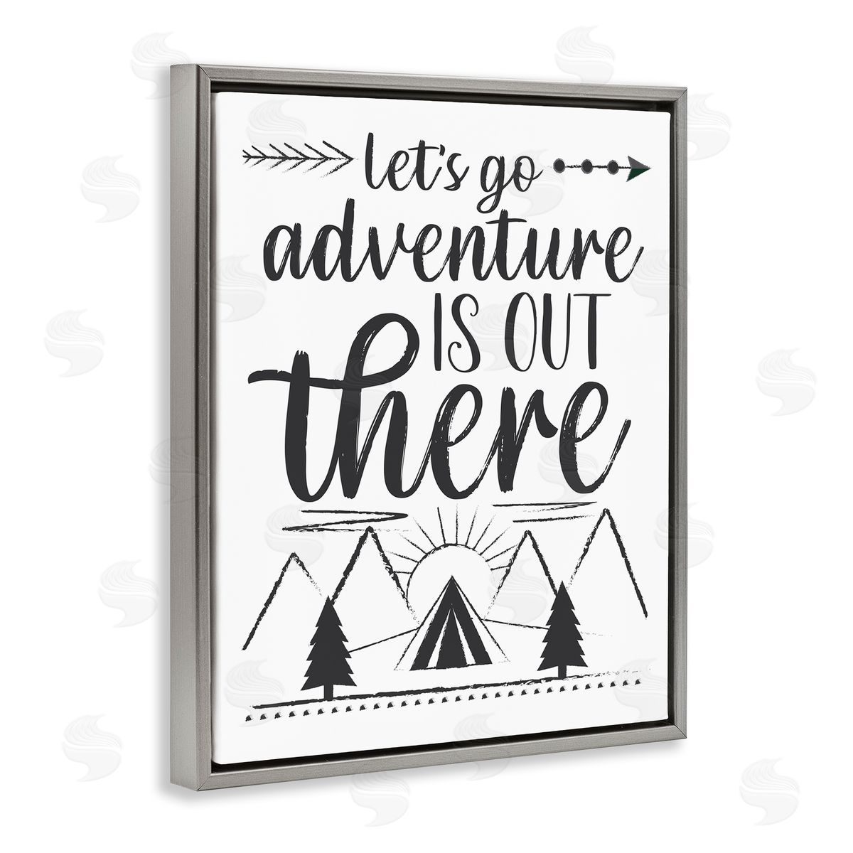 AE Design Adventure's Out There Phrase Camping Tent Mountain Range Gray Floater Frame Canvas Art