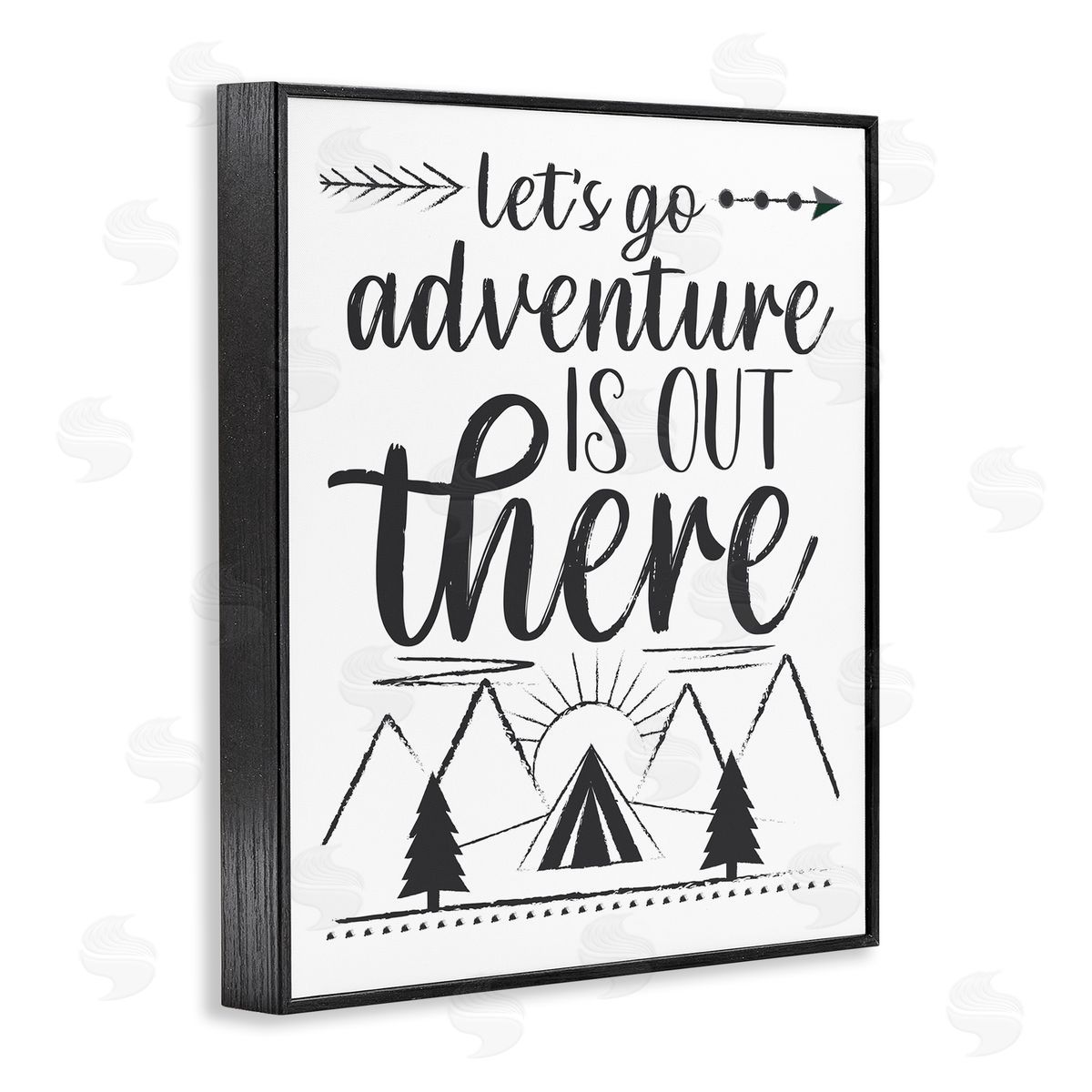 AE Design Adventure's Out There Phrase Camping Tent Mountain Range Black Framed Giclee Wall Art