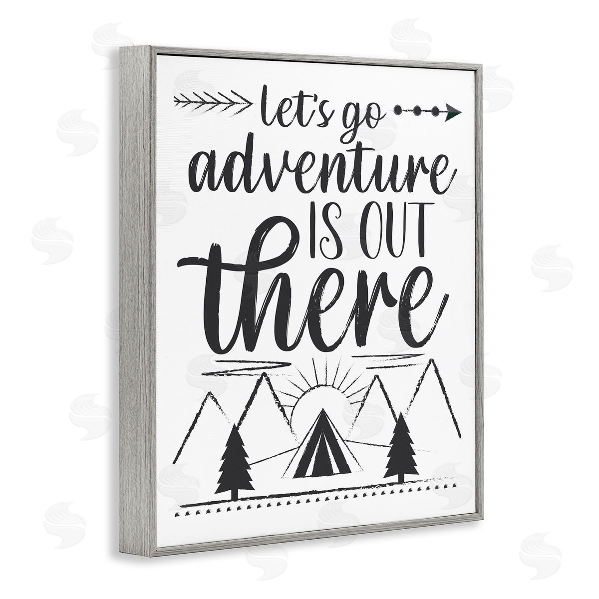 AE Design Adventure's Out There Phrase Camping Tent Mountain Range Gray Framed Giclee Wall Art