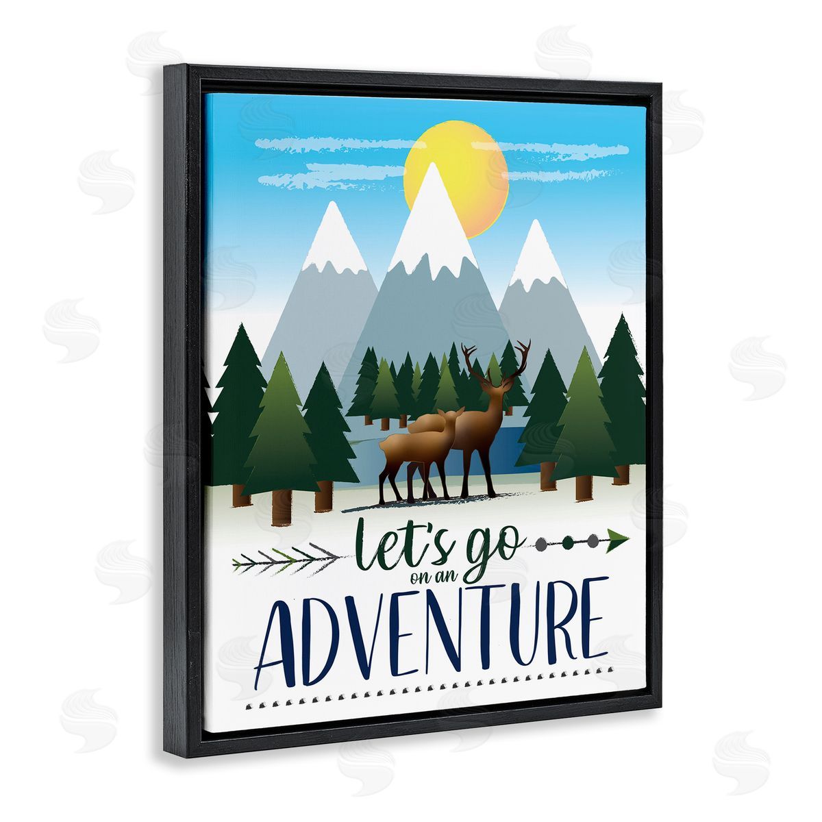 AE Design Let's Go Adventure Phrase Forest Animal Mountain Range Black Floater Frame Canvas Art