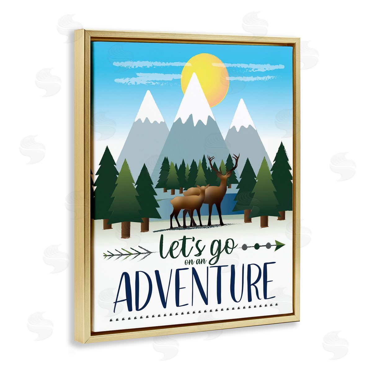 AE Design Let's Go Adventure Phrase Forest Animal Mountain Range Gold Floater Frame Canvas Art