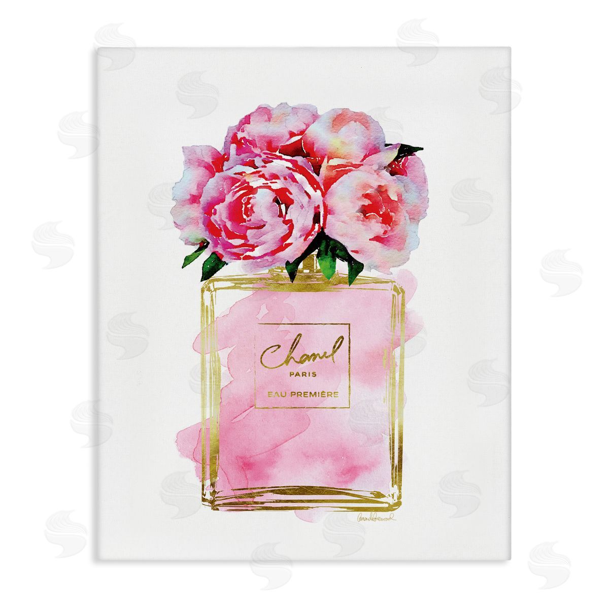 Amanda Greenwood Pink Peonies in Pink Fashion Fragrance Bottle Canvas Wall Art
