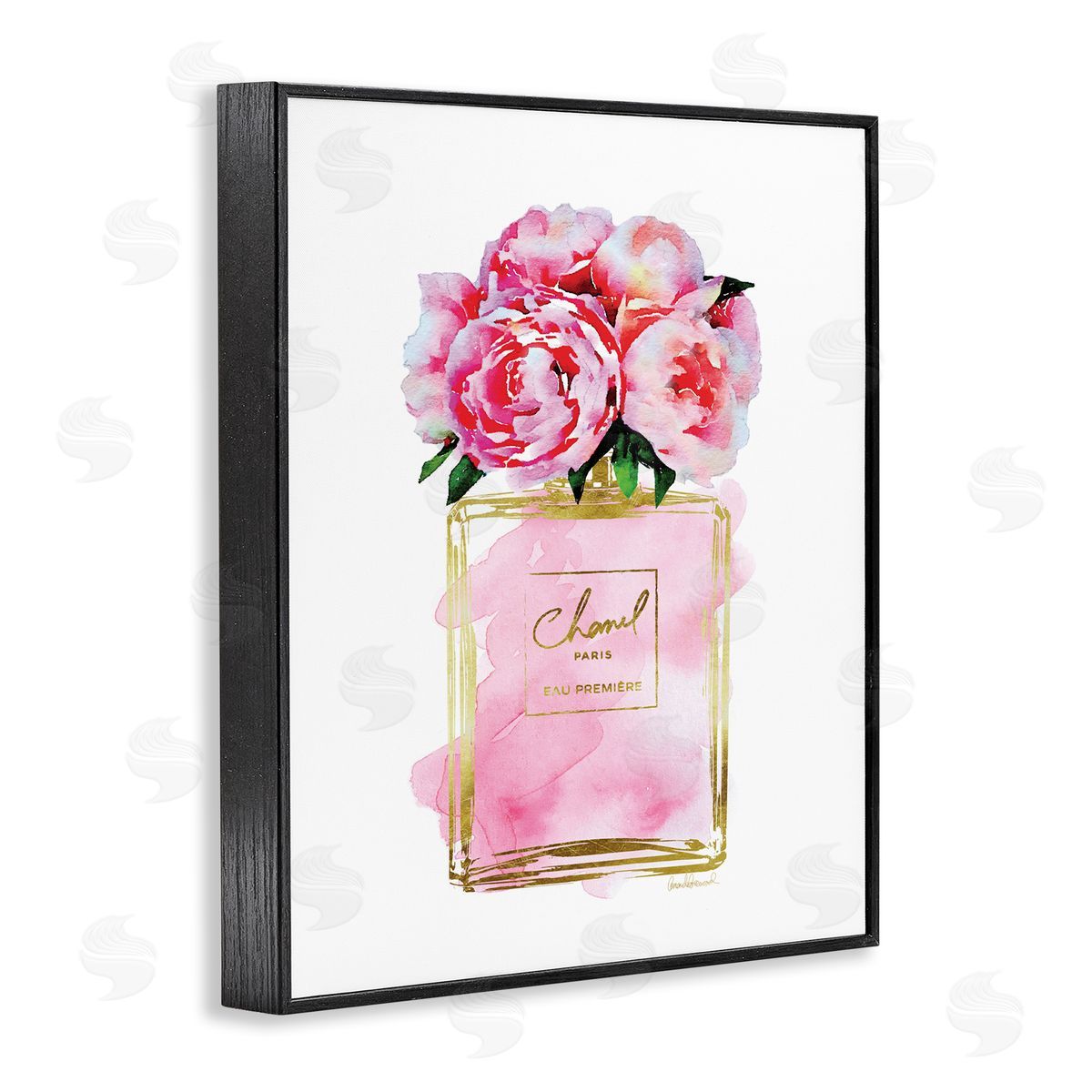 Amanda Greenwood Pink Peonies in Pink Fashion Fragrance Bottle Black Framed Giclee Wall Art