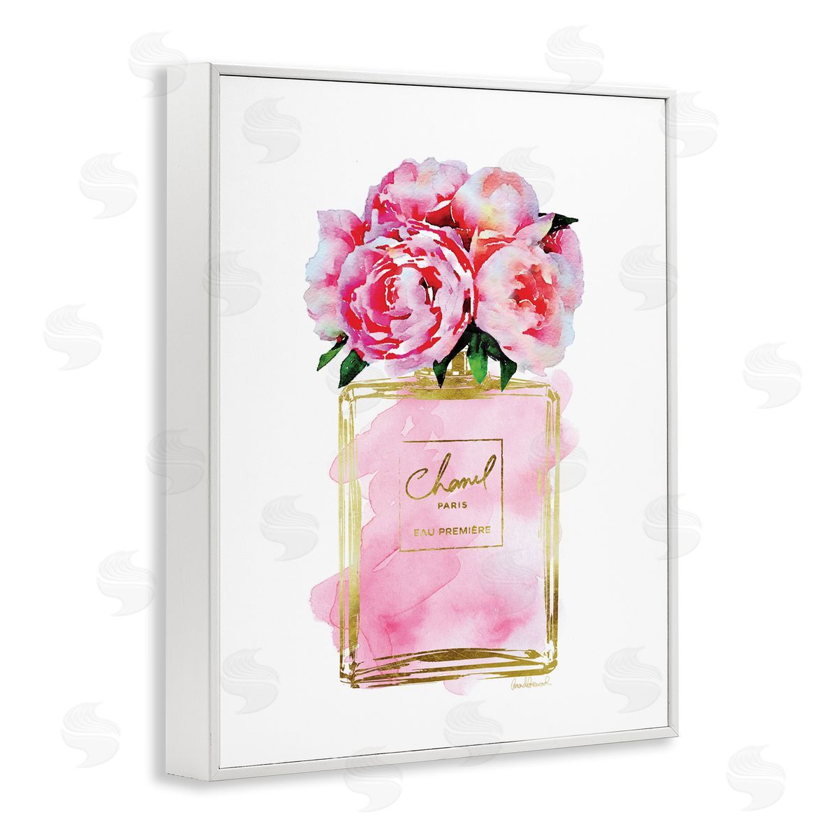 Amanda Greenwood Pink Peonies in Pink Fashion Fragrance Bottle White Framed Giclee Wall Art