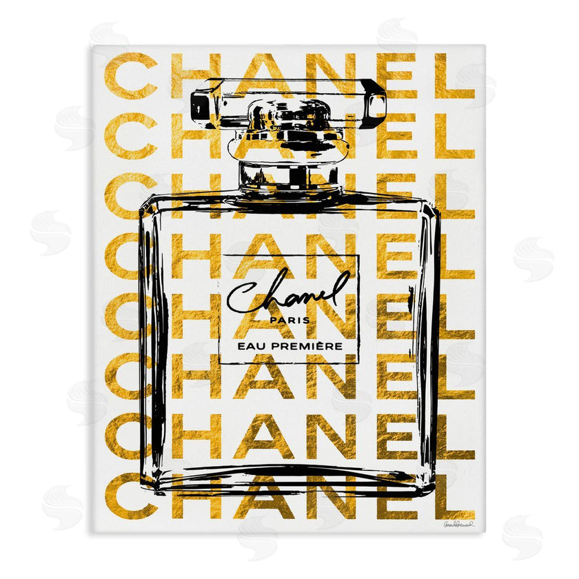 Amanda Greenwood | Bold Fragrance Bottle Outline over Text Pattern