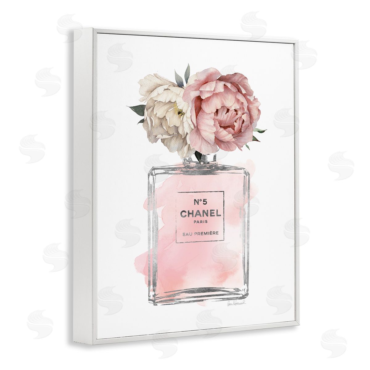 Vintage Flowers in Pink Bottle White Frame Print Wall Art, Home Decor by Amanda Greenwood