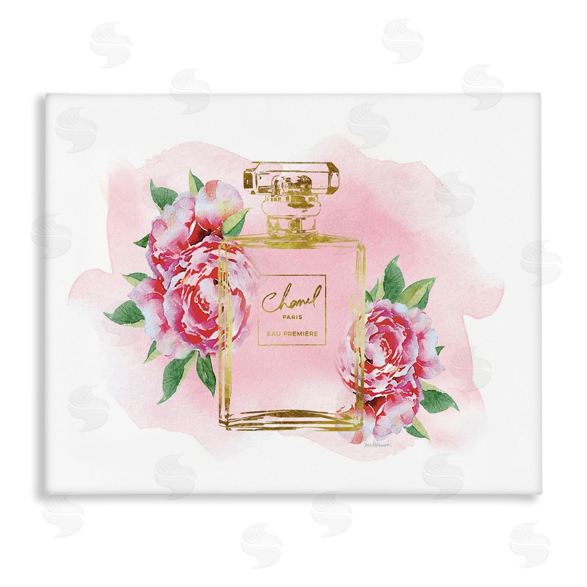 Amanda Greenwood Cute Pink Florals Splash Paint Fashion Bottle Canvas Wall Art