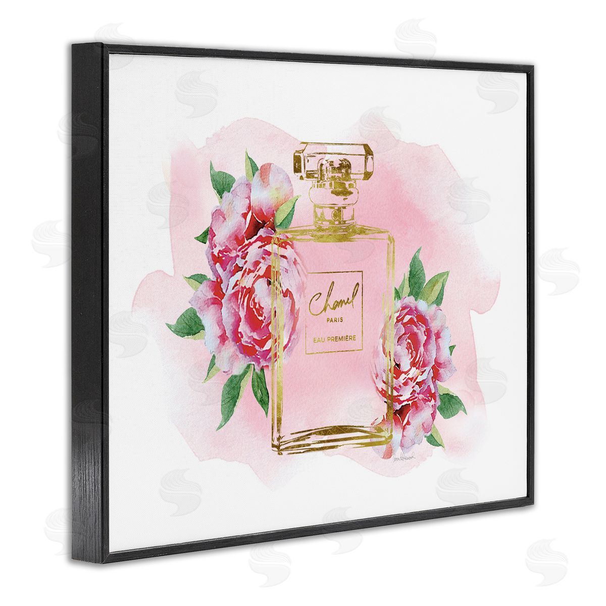 Amanda Greenwood Cute Pink Florals Splash Paint Fashion Bottle Black Framed Giclee Wall Art