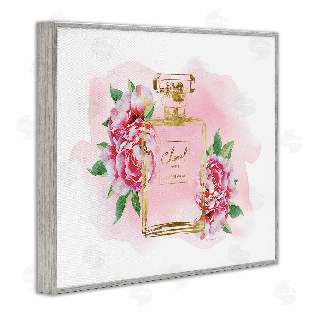 Amanda Greenwood Cute Pink Florals Splash Paint Fashion Bottle Gray Framed Giclee Wall Art