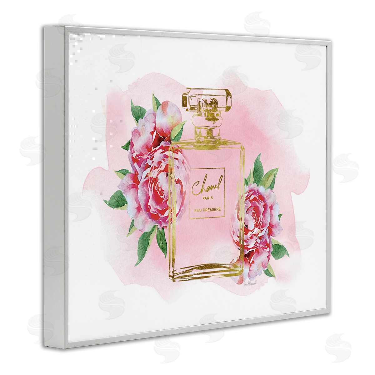 Amanda Greenwood Cute Pink Florals Splash Paint Fashion Bottle White Framed Giclee Wall Art