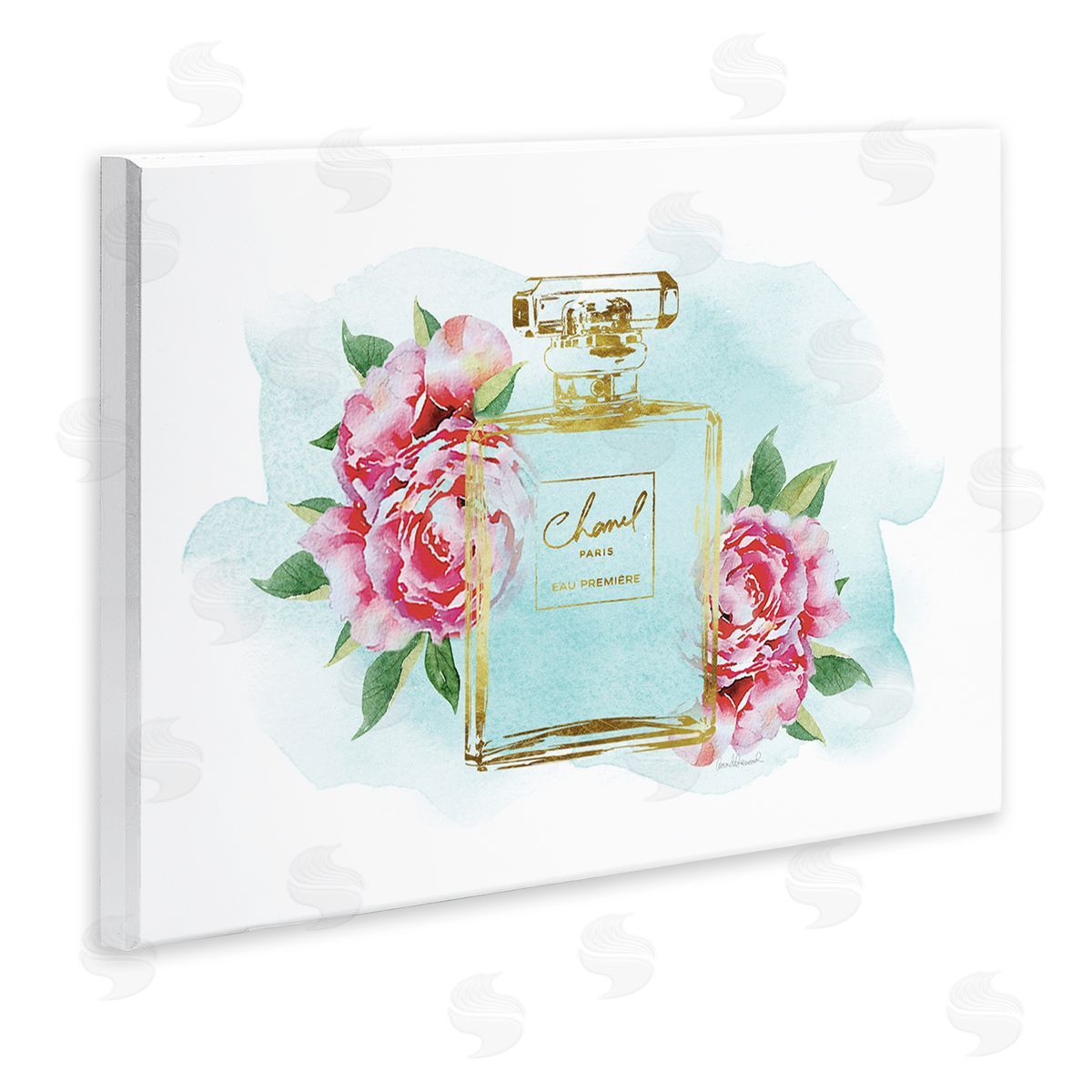 Amanda Greenwood Pink Florals and Blue Splash Fashion Fragrance Wall Plaque Art