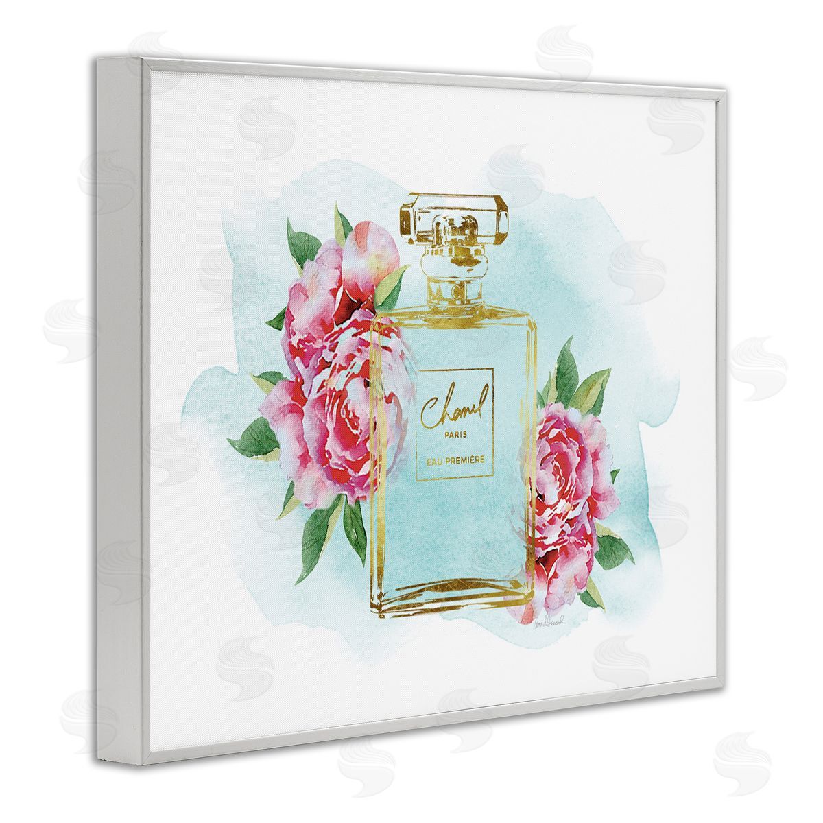 Amanda Greenwood Pink Florals and Blue Splash Fashion Fragrance White Framed Giclee Wall Art