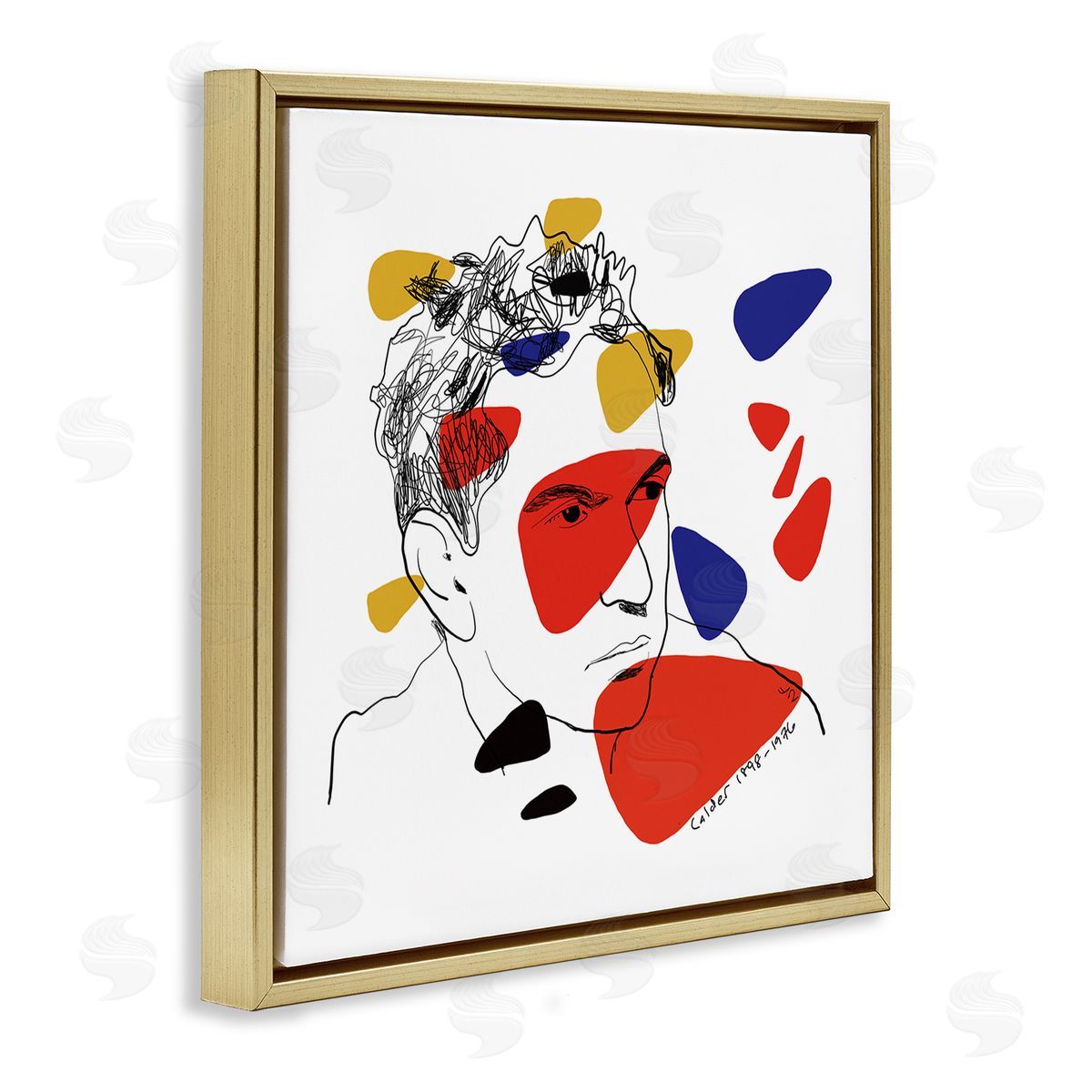 Nancy Ferrara Calder Artist Abstract Portrait Primary Pop Shapes Gold Floater Frame Canvas Art