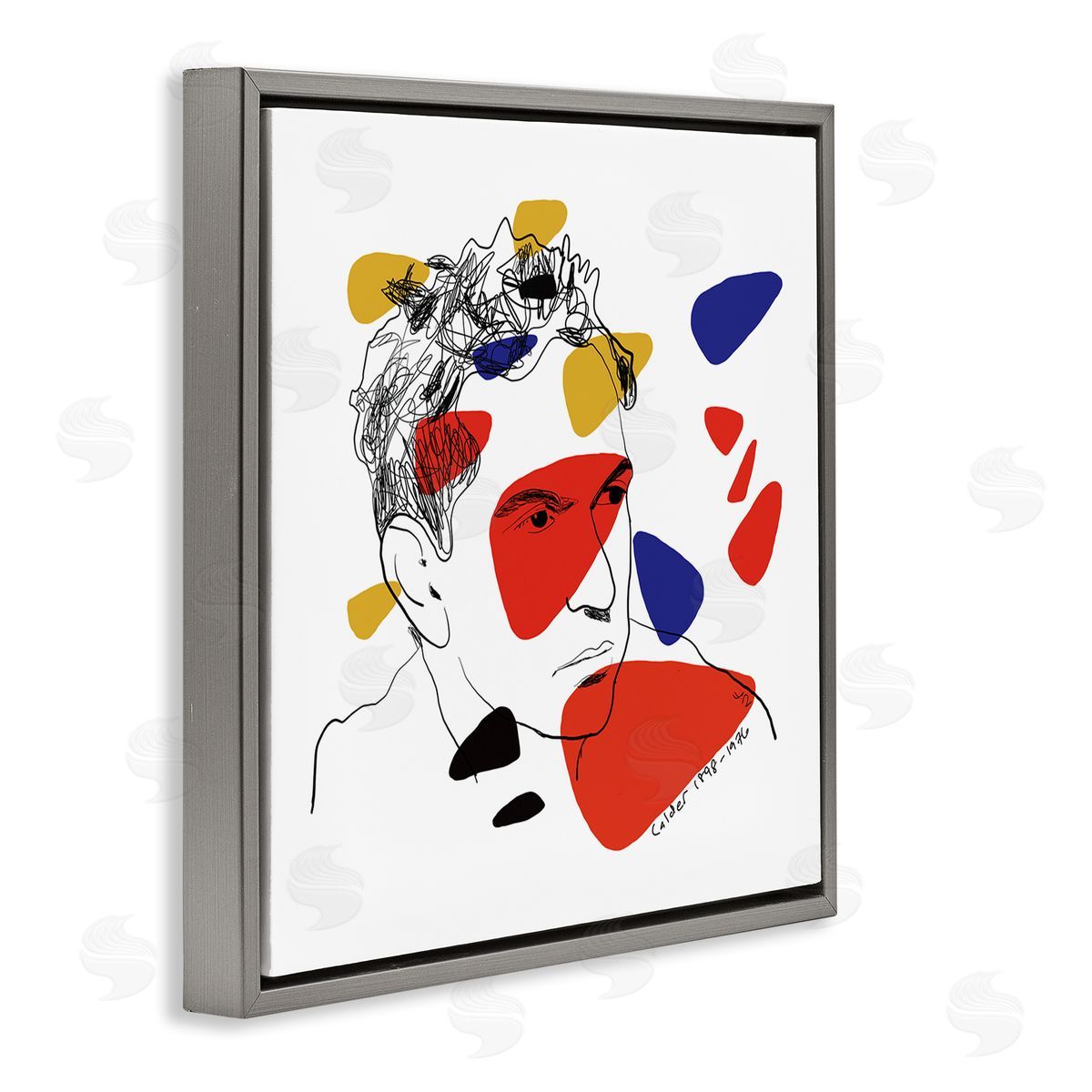Nancy Ferrara Calder Artist Abstract Portrait Primary Pop Shapes Gray Floater Frame Canvas Art