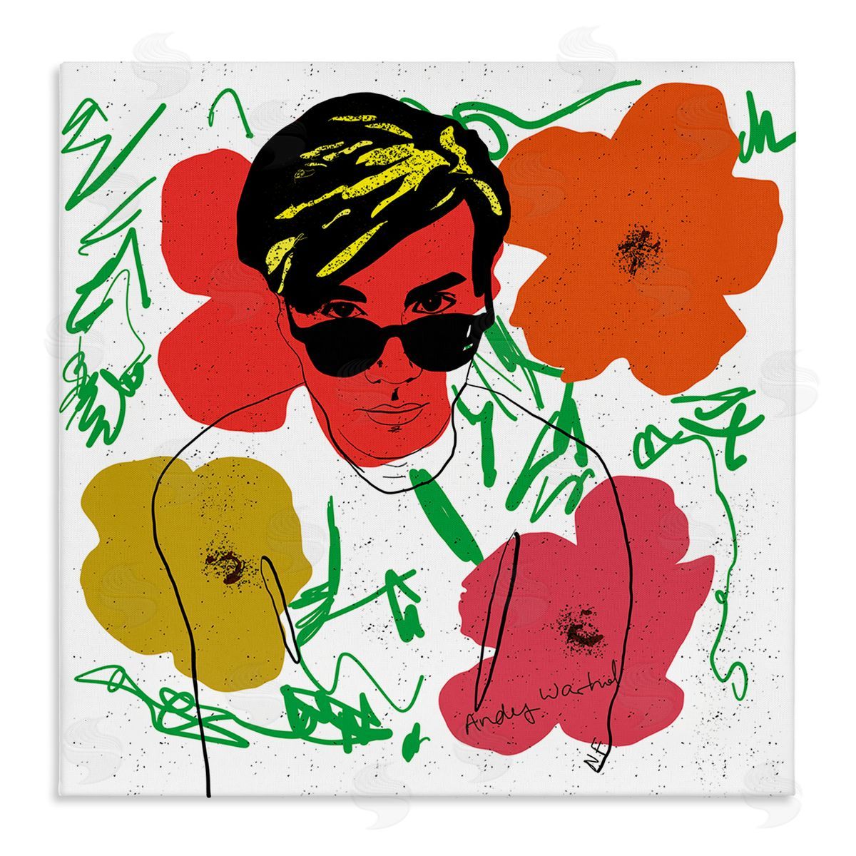 Nancy Ferrara Andy In Glasses Expressive Artist Abstract Flowers Canvas Wall Art