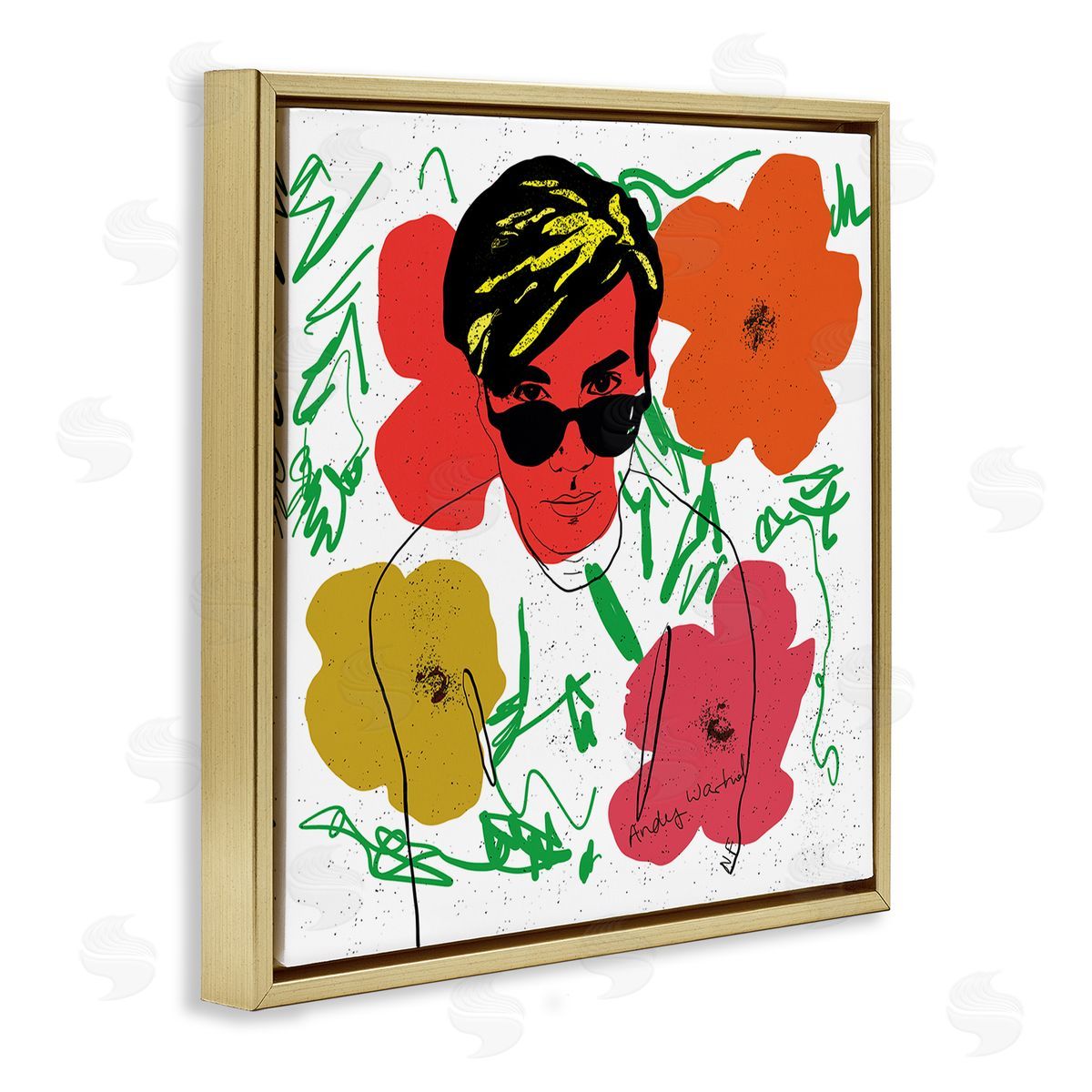Nancy Ferrara Andy In Glasses Expressive Artist Abstract Flowers Gold Floater Frame Canvas Art