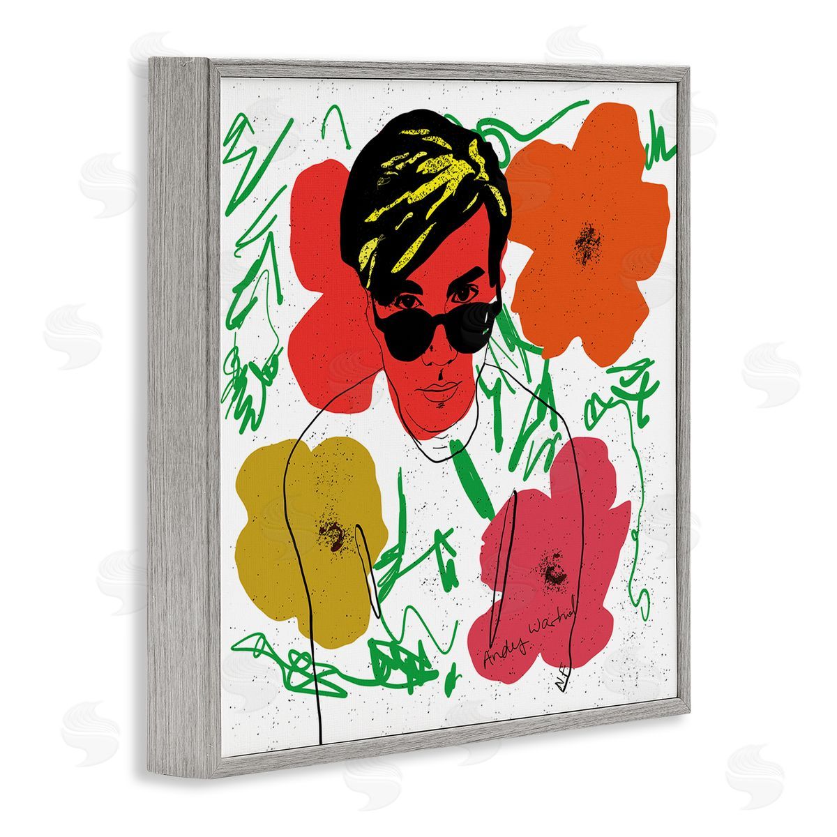 Nancy Ferrara Andy In Glasses Expressive Artist Abstract Flowers Gray Framed Giclee Wall Art