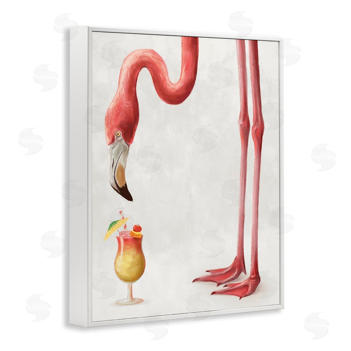 Ziwei Li Thirsty Pink Flamingo Mai Tai Tropical Cocktail White Framed Giclee Wall Art