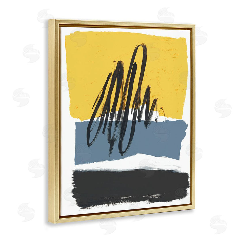 Bronwyn Baker | Abstract Squiggle Over Vibrant Shapes Yellow Blue