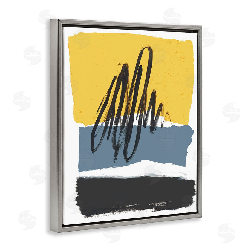 Bronwyn Baker | Abstract Squiggle Over Vibrant Shapes Yellow Blue