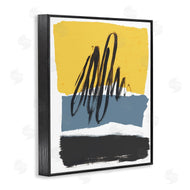 Bronwyn Baker | Abstract Squiggle Over Vibrant Shapes Yellow Blue