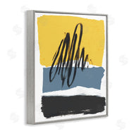 Bronwyn Baker | Abstract Squiggle Over Vibrant Shapes Yellow Blue