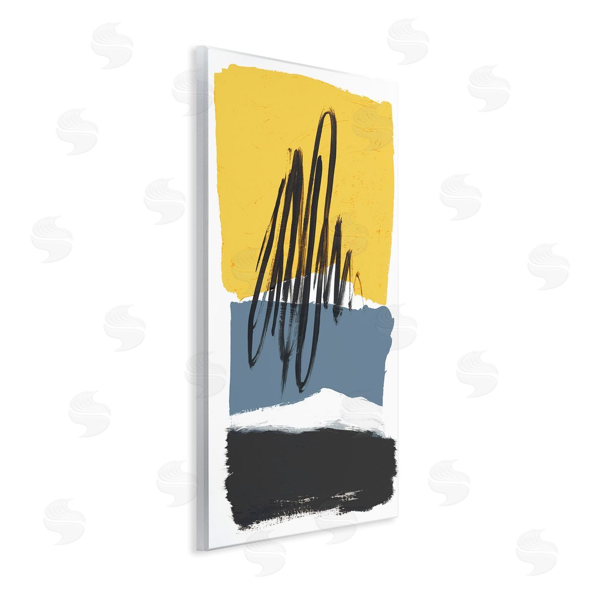 Bronwyn Baker Abstract Squiggle Over Vibrant Shapes Yellow Blue Wall Plaque Art