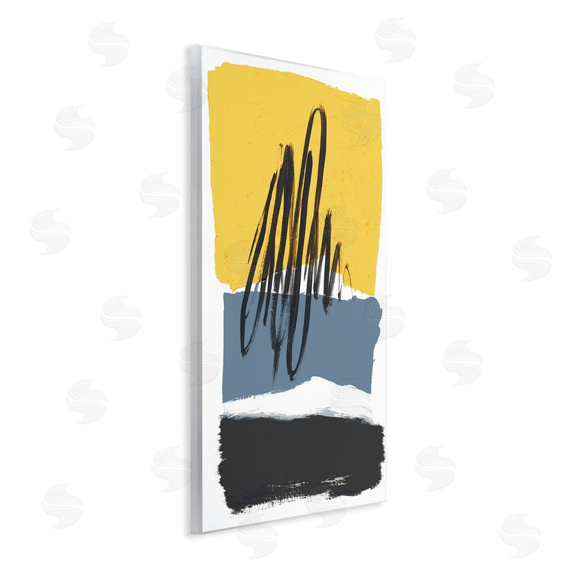 Bronwyn Baker | Abstract Squiggle Over Vibrant Shapes Yellow Blue