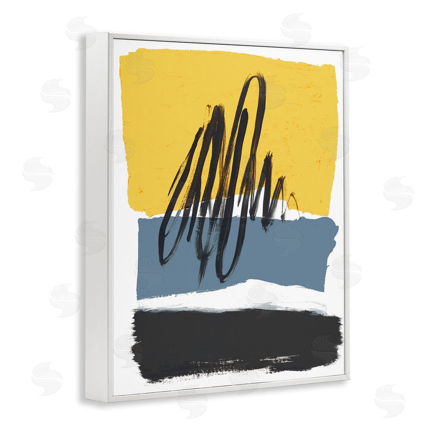 Bronwyn Baker | Abstract Squiggle Over Vibrant Shapes Yellow Blue