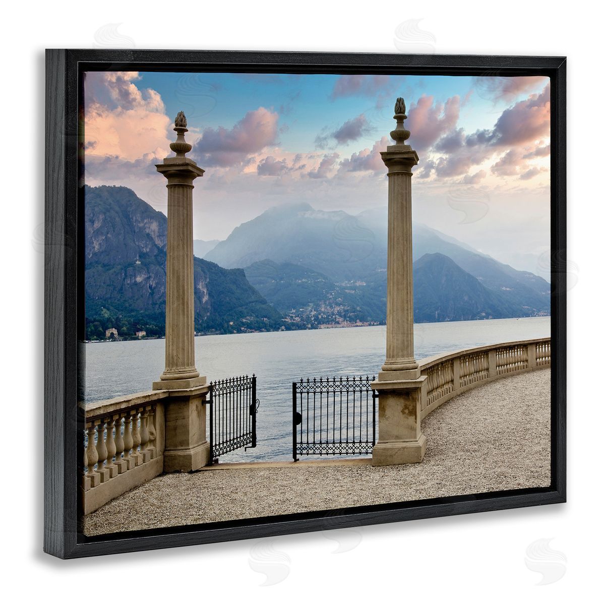 Alan Blaustein Mountain Lake Landscape Italian Column Architecture Black Floater Frame Canvas Art