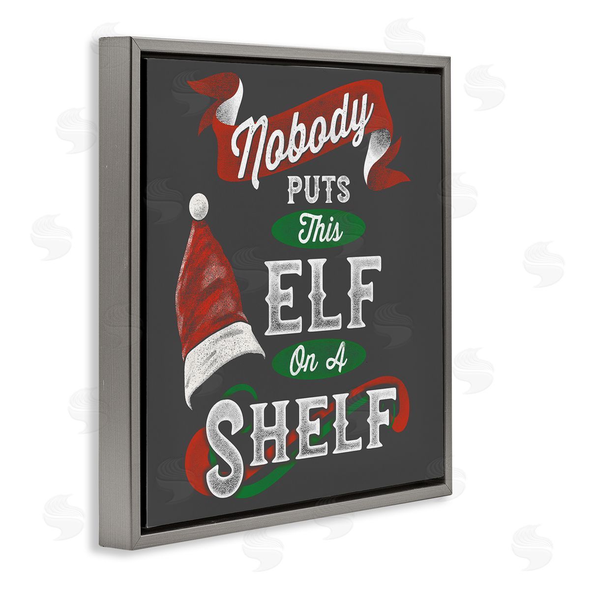 Buck Wear Holiday Elf Phrase Santa Hat Red Green Christmas Gray Floater Frame Canvas Art