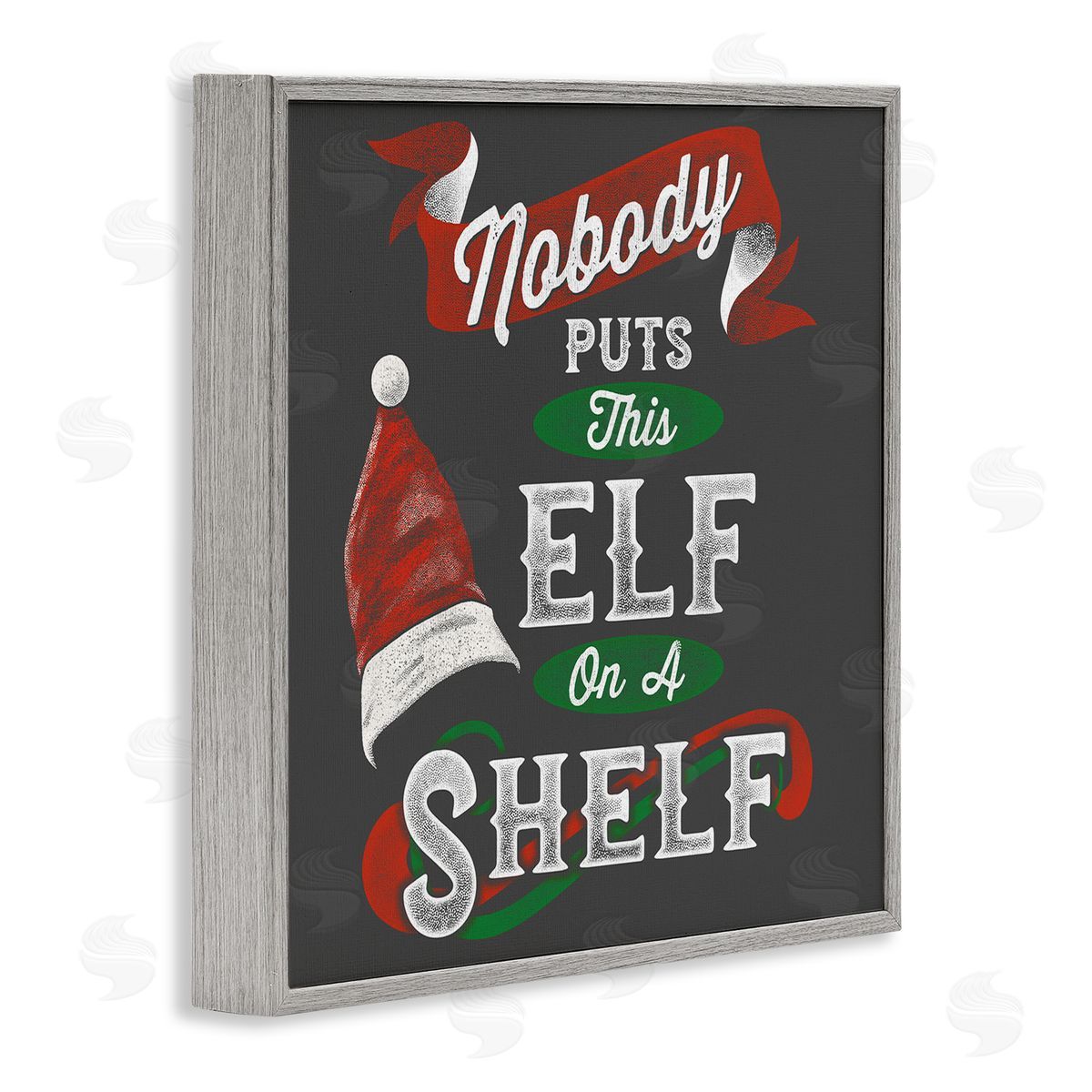 Buck Wear Holiday Elf Phrase Santa Hat Red Green Christmas Gray Framed Giclee Wall Art