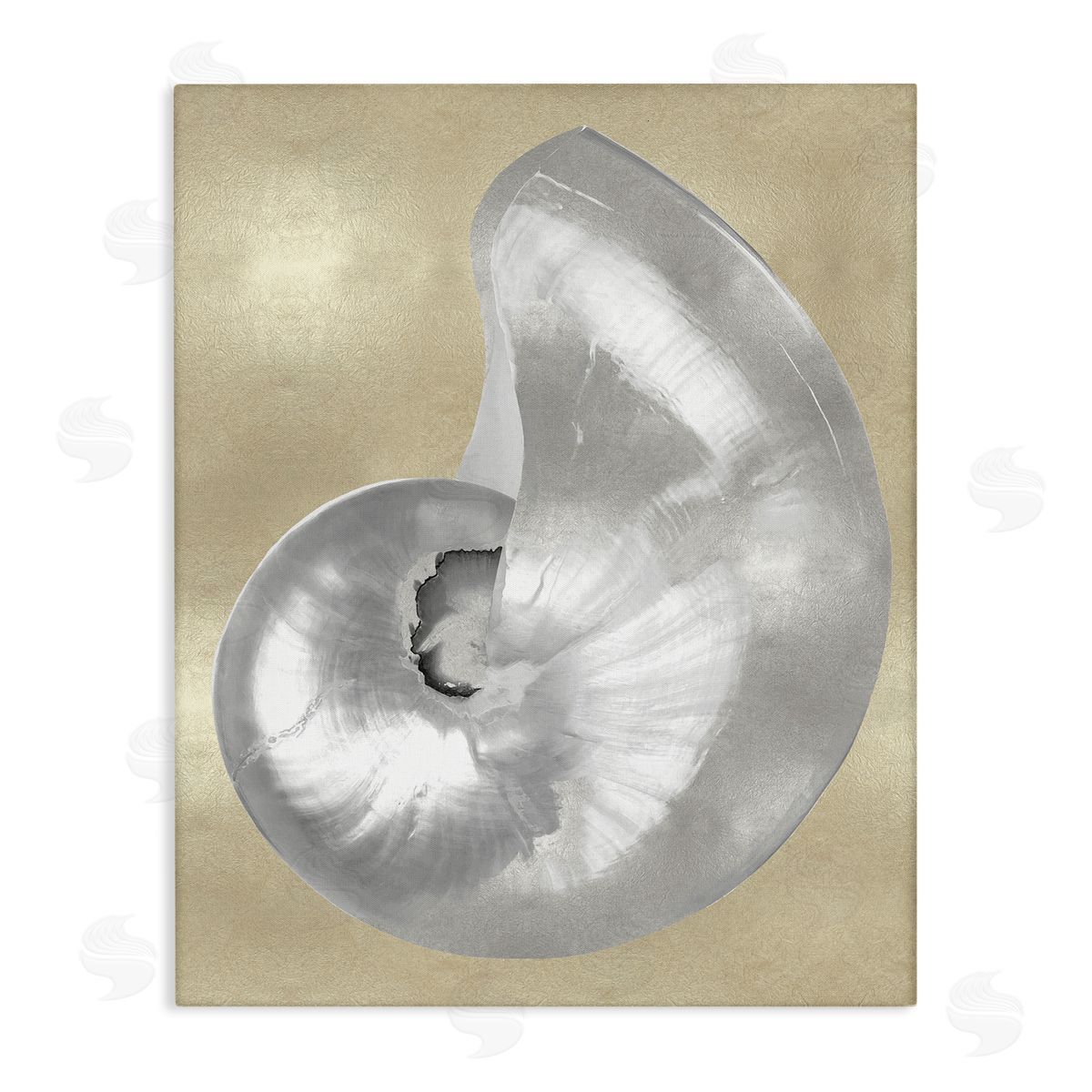 Caroline Kelly Glam Nautilus Shell Soft Grey Neutral over Beige Canvas Wall Art