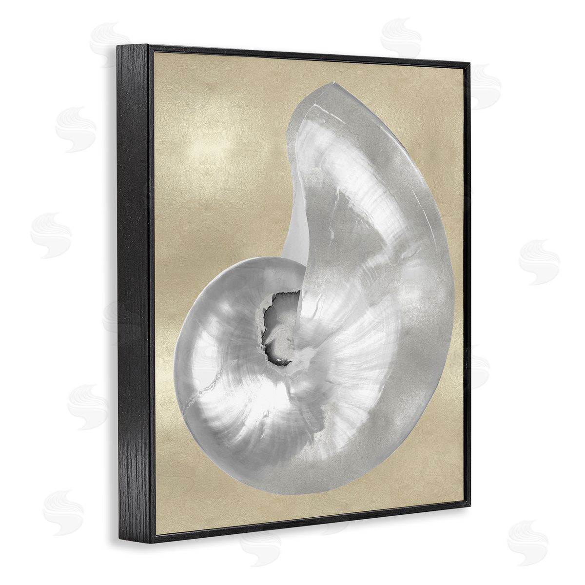 Caroline Kelly Glam Nautilus Shell Soft Grey Neutral over Beige Black Framed Giclee Wall Art