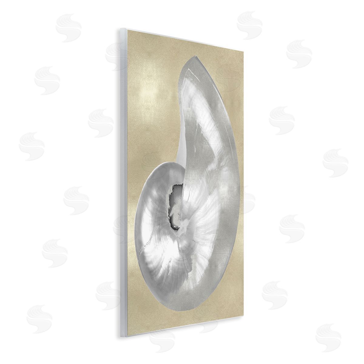 Caroline Kelly Glam Nautilus Shell Soft Grey Neutral over Beige Wall Plaque Art