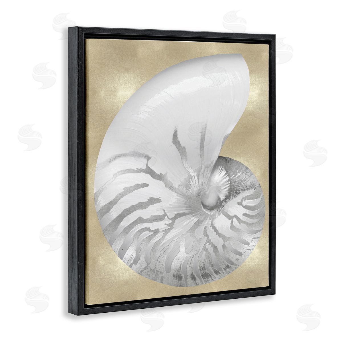 Caroline Kelly Glam Tiger Stripe Sea Shell Grey Neutral over Beige Black Floater Frame Canvas Art