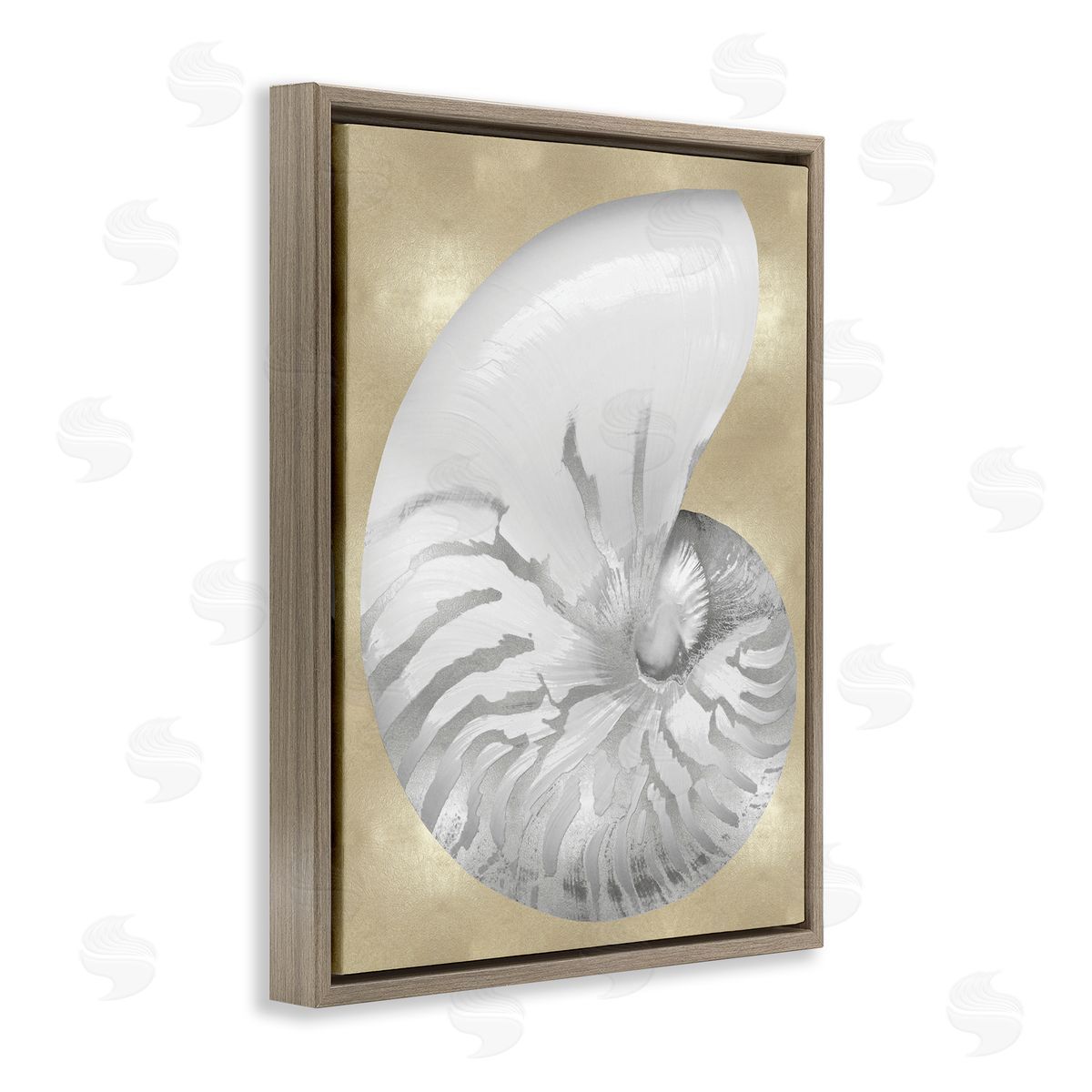 Caroline Kelly Glam Tiger Stripe Sea Shell Grey Neutral over Beige Brown Floater Frame Canvas Art