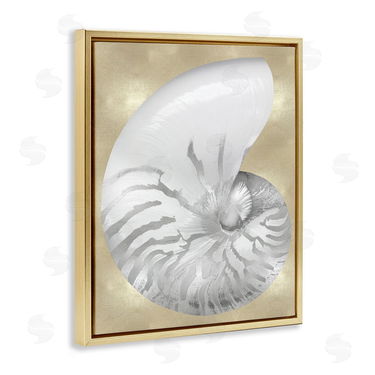 Caroline Kelly Glam Tiger Stripe Sea Shell Grey Neutral over Beige Gold Floater Frame Canvas Art