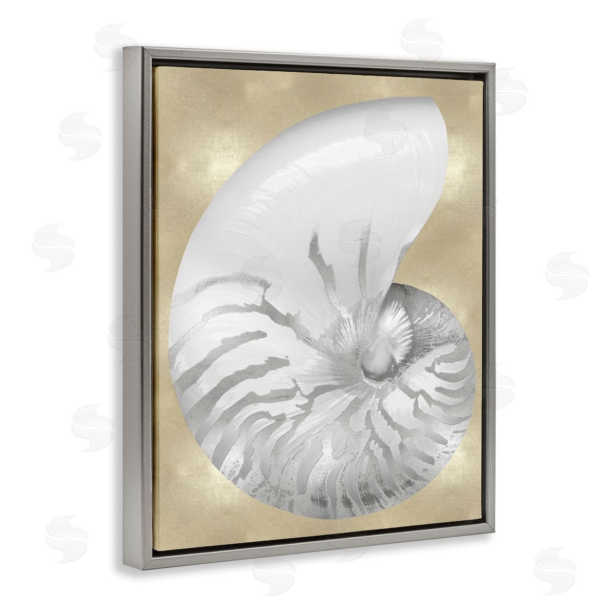 Caroline Kelly Glam Tiger Stripe Sea Shell Grey Neutral over Beige Gray Floater Frame Canvas Art
