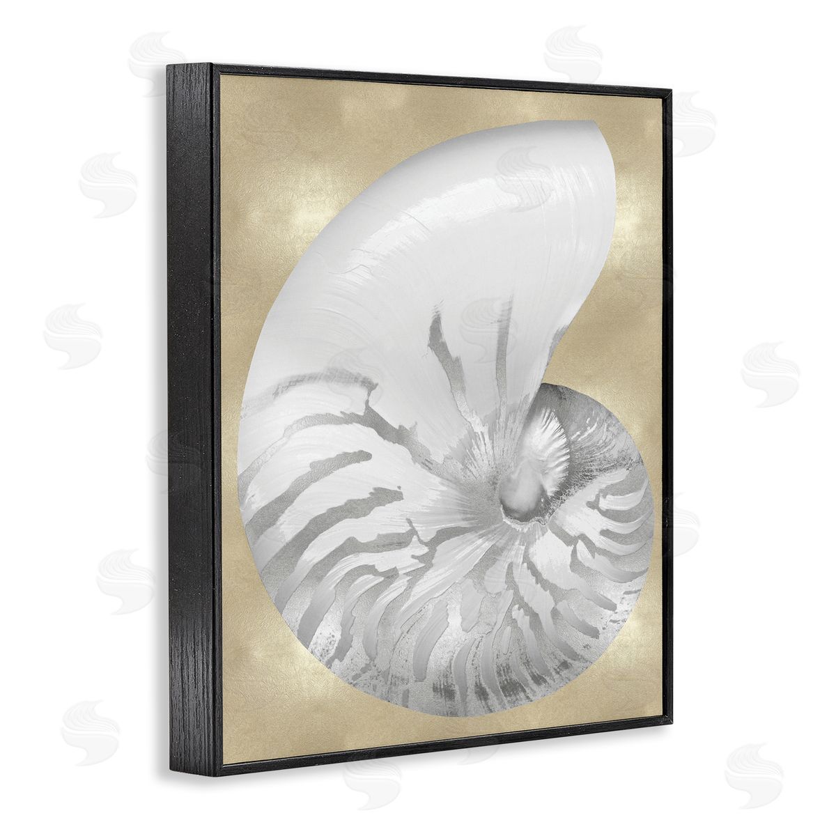 Caroline Kelly Glam Tiger Stripe Sea Shell Grey Neutral over Beige Black Framed Giclee Wall Art