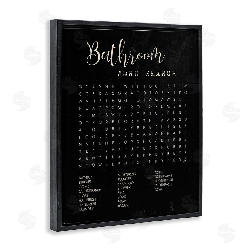 Stupell Studio | Bathroom Word Search Activity over Distressed Black