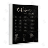 Stupell Studio | Bathroom Word Search Activity over Distressed Black