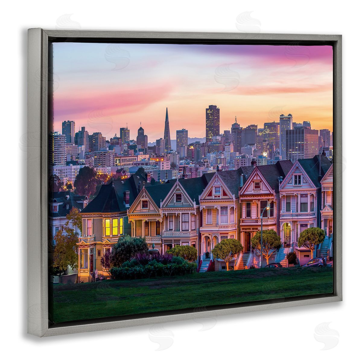 Dave Gordon San Francisco California Sunset Cityscape Architecture  Gray Floater Frame Canvas Art