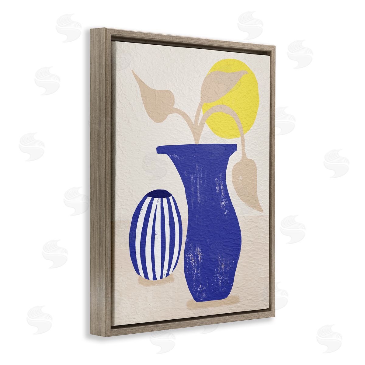 Stupell Studio Blue Plant Vase Western Terracotta Yellow Sun Brown Floater Frame Canvas Art